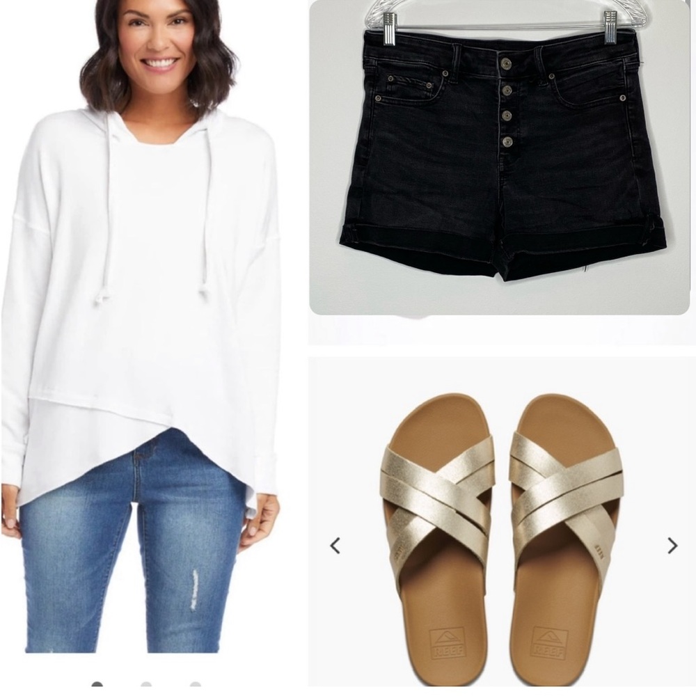 American Eagle Next Level Stretch
Black 4-Button Fly Midi Cuffed Shorts